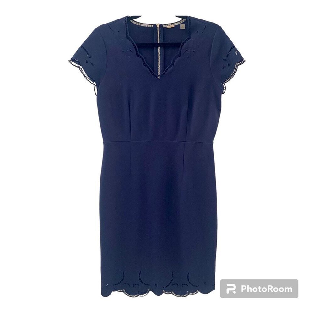 TAHARI Women's Dress Embroidered V-neck Cap Sleeve Navy Blue Size 6